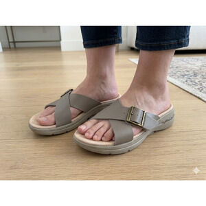 ​Skechers Arch Fit Genuine Leather Cross Strap Slide Sandals Women's Size 8